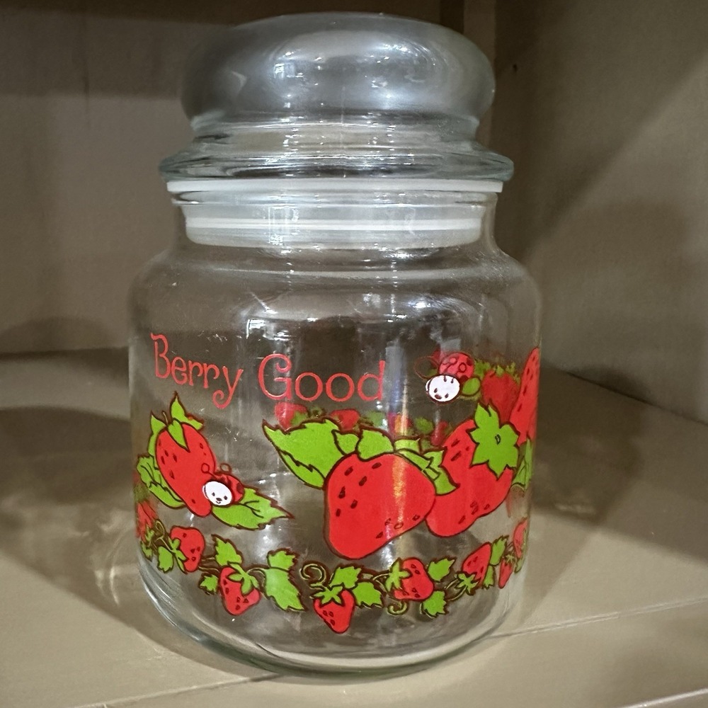 Vintage 1980 Strawberry Shortcake American Greetings Berry Good 5.5" Glass Jar